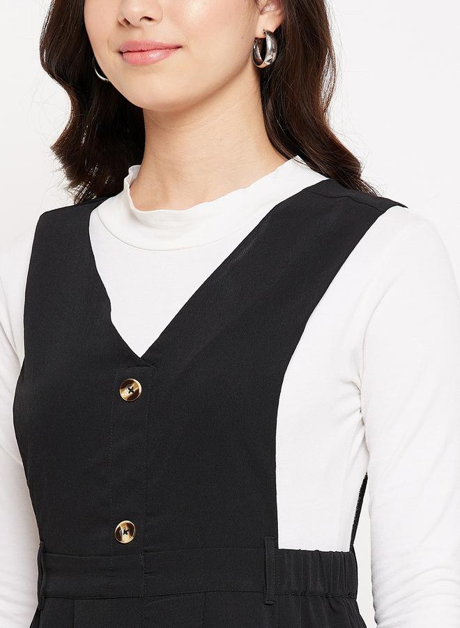 WineRed Women Black Pinafore Flared Midi Dress - Image 5